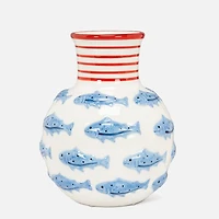 Vase à col rayé avec poisson nageur 