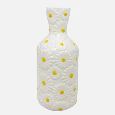 Vase bouteille avec marguerite en relief