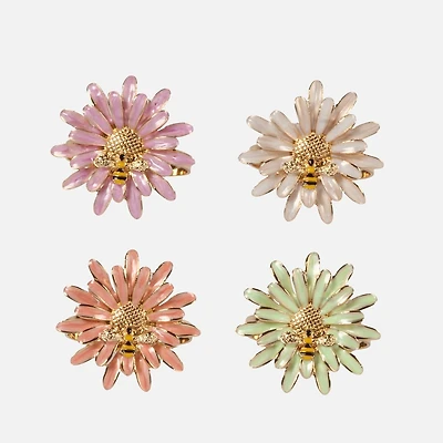 Fleur et abeille Anneaux à serviette, ensemble de 4
