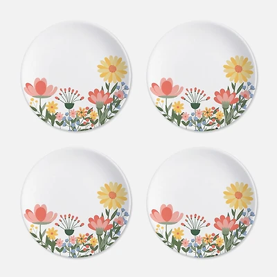 S&Co Floral Melamine Dinner Plates, Set of 4