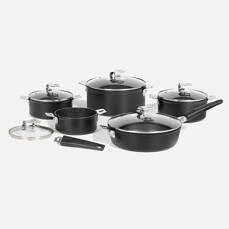 Batterie de cuisine en aluminium forgé Starfrit The Rock T-Lock, 12 pièces
