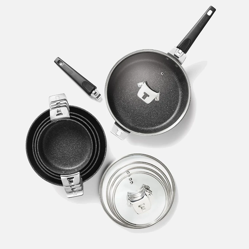Batterie de cuisine en aluminium forgé Starfrit The Rock T-Lock, 12 pièces
