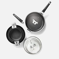 Batterie de cuisine en aluminium forgé Starfrit The Rock T-Lock, 12 pièces