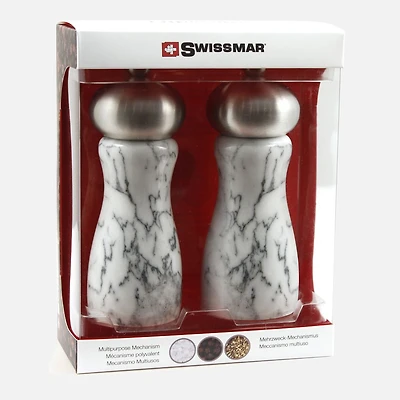 Swissmar Belle Salt and Pepper Mill Set White Marble 6''