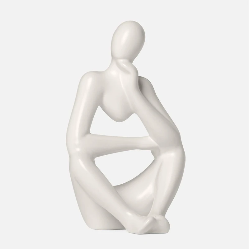 Pensive Ceramic Figure, 7" - Matte White