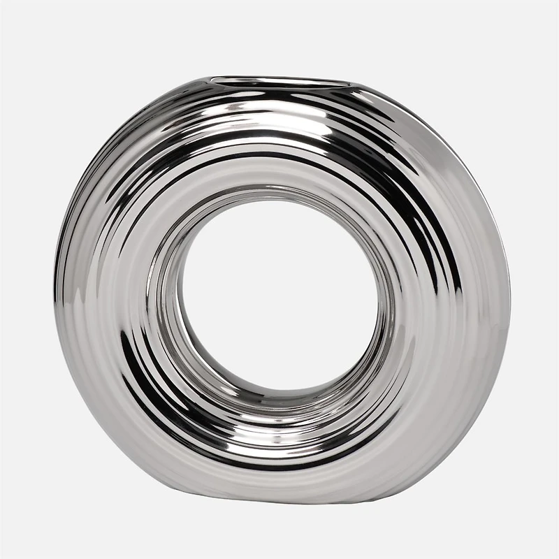 Circa Round Ring Vase, Matte Silver - 9"