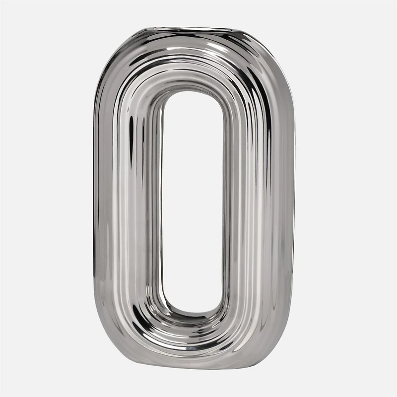 Circa Oval Ring Vase, 13" - Matte Silver 