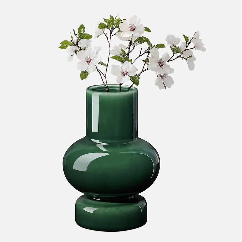 Single Bulb Ceramic Vase, 8" - Green