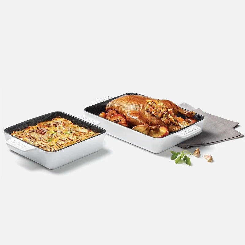 Plat à four en céramique 2 pièces avec rectangle et carré baker