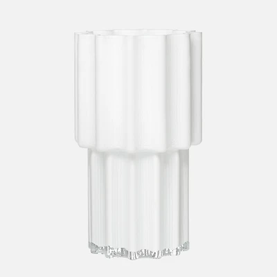 Torre & Tagus Amille Vase cannelé en verre sur pied - blanc