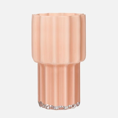 Torre & Tagus Amille Vase cannelé en verre sur pied - rose