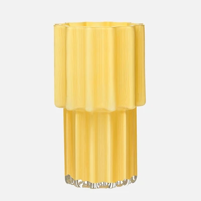 Torre & Tagus Amille Fluted  Glass Pedestal Vase - Yellow 