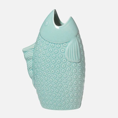 Torre & Tagus Mare Vase en céramique en forme de poisson, 9 po - Turquoise