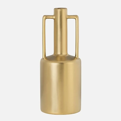 Torre & Tagus Double Handle Long-Neck Vase - Matte Gold