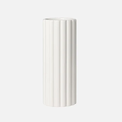 Torre & Tagus Linear Column Cylinder Vase, 9.75" - White
