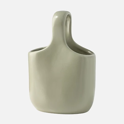 Torre & Tagus Loop Handle Vase, 8" -Matte Green