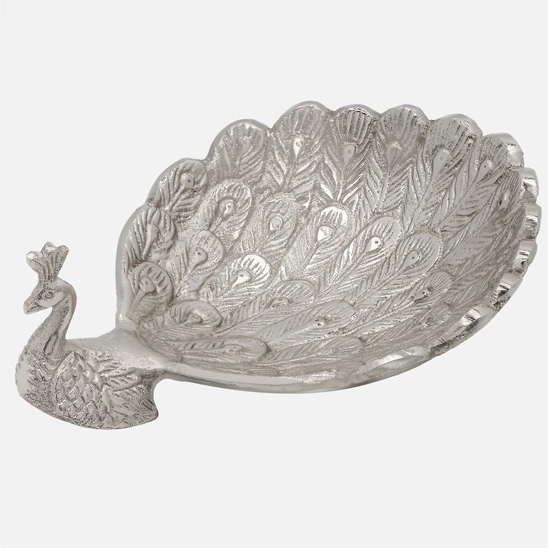Aluminum Decor Dish, Peacock - Silver