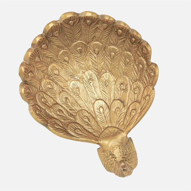 Aluminum Decor Dish, Peacock - Gold