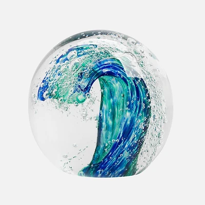 Blue Wave Glass Ball Paperweight by Torre & Tagus