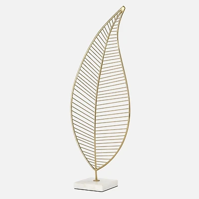 Torre & Tagus Wire Leaf Sculpture with Marble Base 
