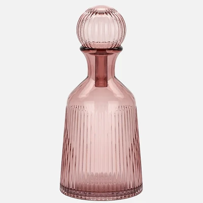 Torre & Tagus Tall Ribbed Glass Bottle Flask with Ball Stopper - Purple Glass