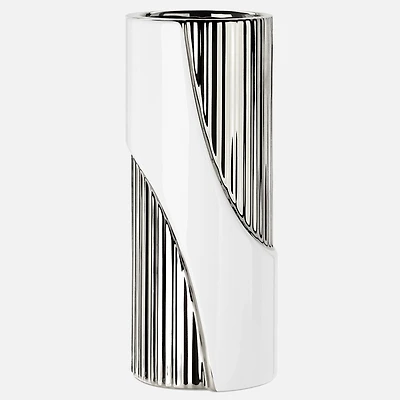 Torre & Tagus Electra Twist Two Tone Vase - White/Silver
