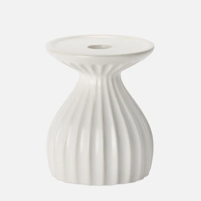 Torre & Tagus Ribbed Contour Candle Holder - white