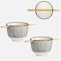Set of 2 Kiri Noodle Bowls 5" with Chopsticks by Torre & Tagus