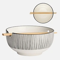 Kiri Noodle Bowl 7" Weave with Chopsticks by Torre & Tagus - Black