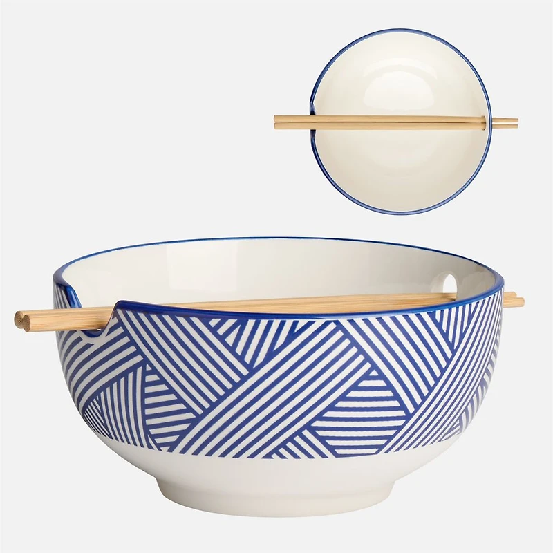 Kiri Noodle Bowl 7“ with Chopsticks by Torre & Tagus - Blue