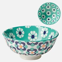 Kiri Bowl Teal/Blue Daisy - 8"