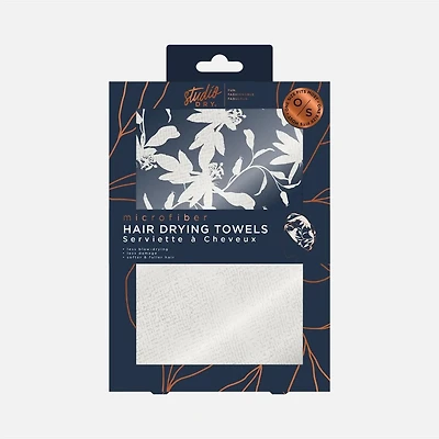 Microfiber Hair Drying Towels, Pack of 2 - Blue & White Floral Print