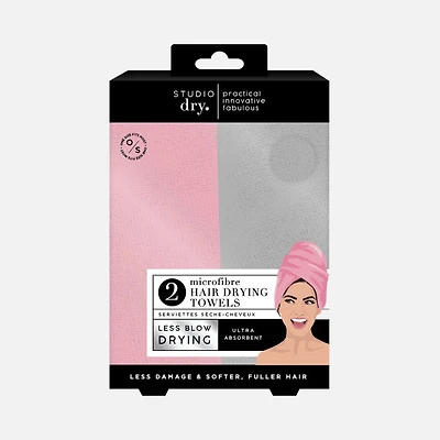 Hair Drying Turban, Pack of 2 - Pink & Grey
