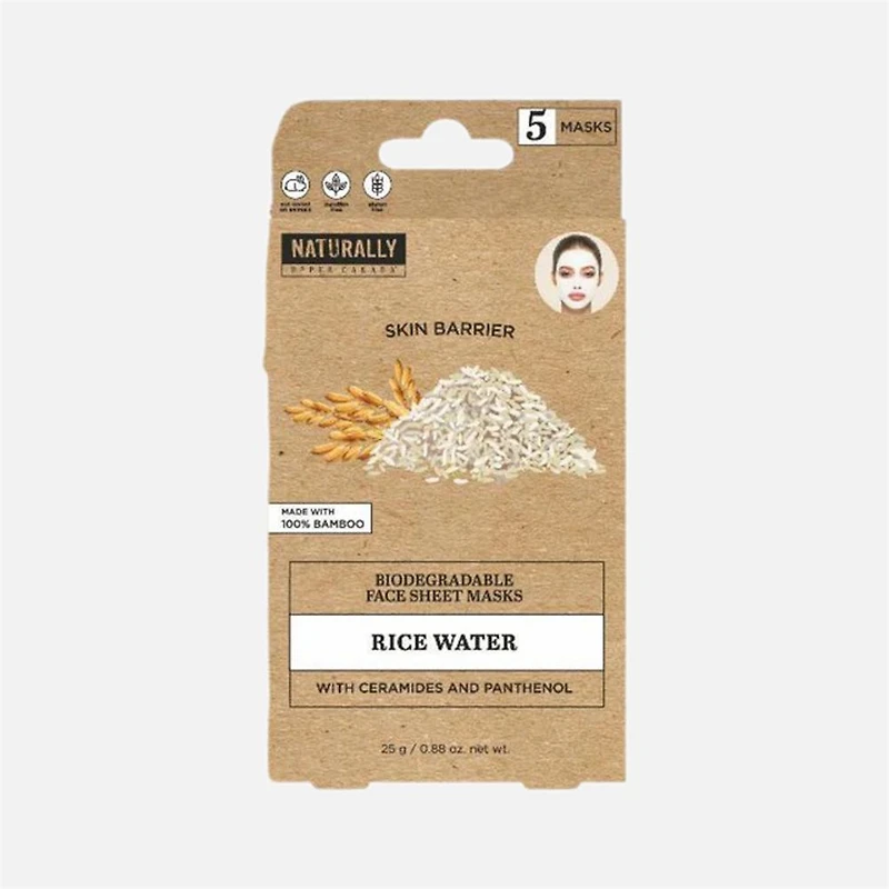 Biodegradable Face Sheet Masks, Pack of 5 - Rice Water