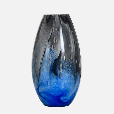 Bowl Shaped Vase, 7.3" - Black Blue Combo