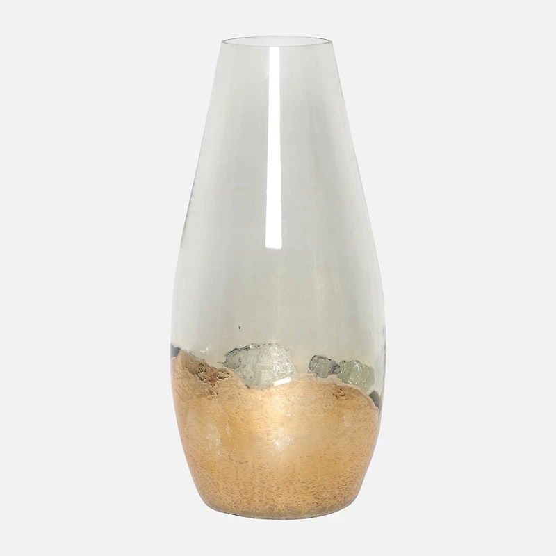 Cylender Shaped Vase, 7 x 7 x 15" - Gold and Clear