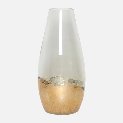 Cylender Shaped Vase, 7 x 7 x 15" - Gold and Clear