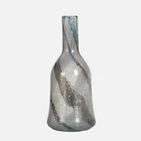 Narrow Neck Vase, 15" - Blue, Brown & Silver