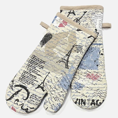 Vintage Paris Oven Mitts, Set of 2