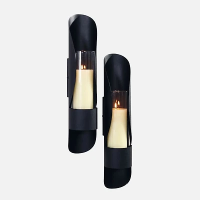 Wall Accent with Candles - Black, 19" x 4"