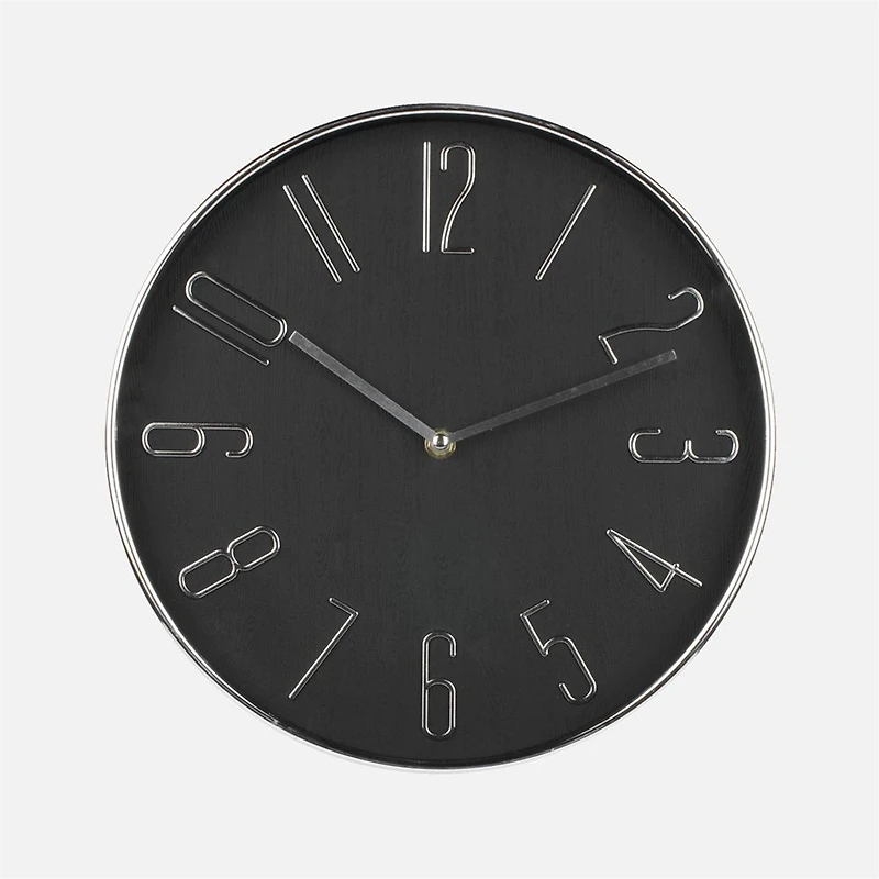 Silver Numbers and Black face Wall Clock