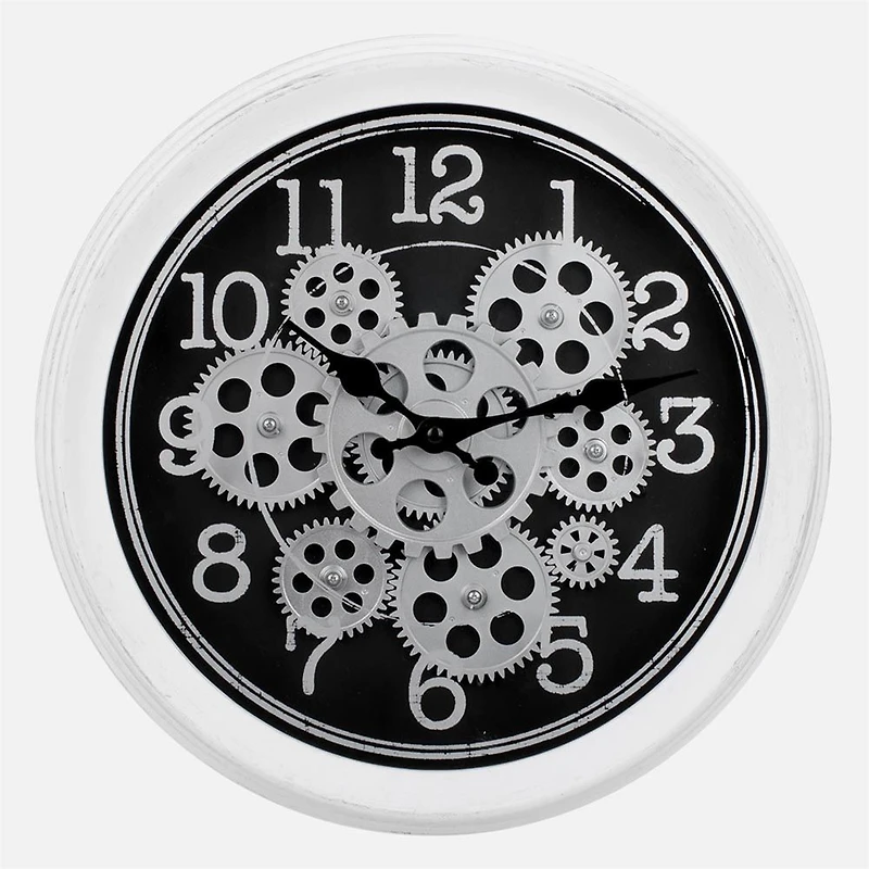 Wall Clock With Gear - Black & Silver