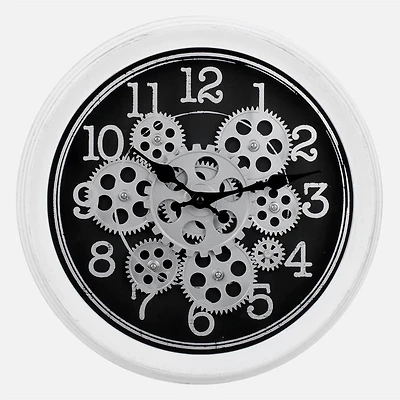 Wall Clock With Gear - Black & Silver