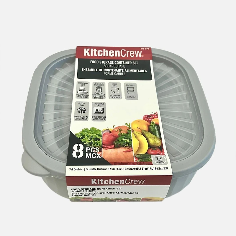 Contenants de rangement, 8 pièces - Carré