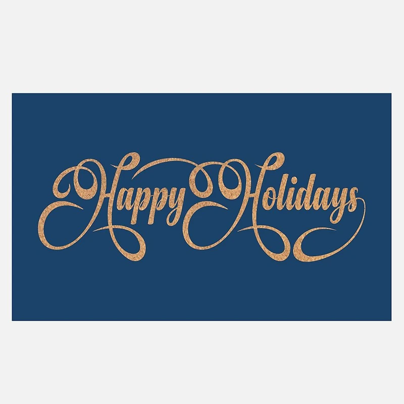 Coir Rug, Happy Holidays - Navy