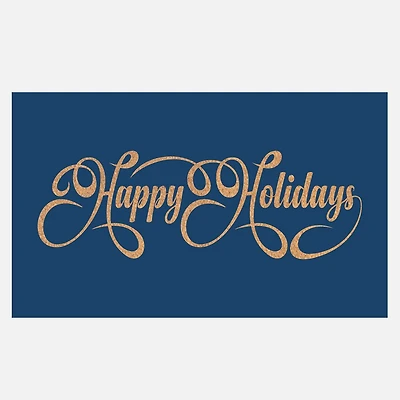 Coir Rug, Happy Holidays - Navy