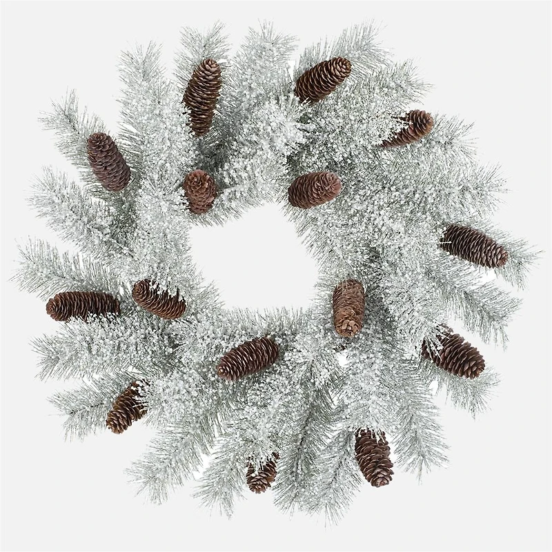Snowed Needle Pine Wreat, 22'' - White/Green