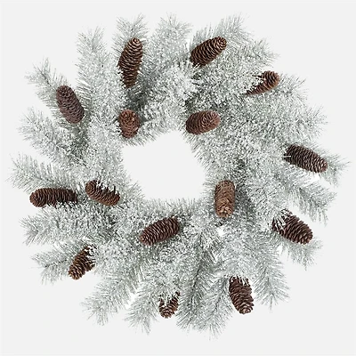 Snowed Needle Pine Wreat, 22'' - White/Green