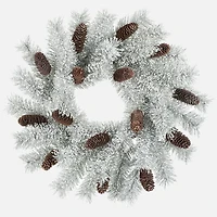 Snowed Needle Pine Wreat, 22'' - White/Green