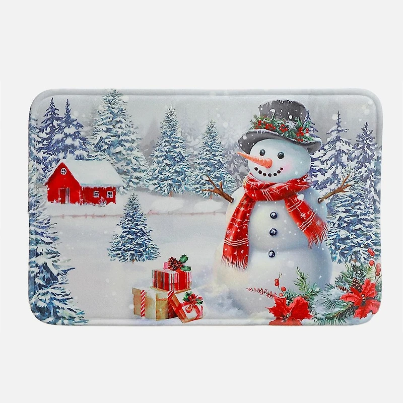 Snowman in forest Memory Foam Mat - White